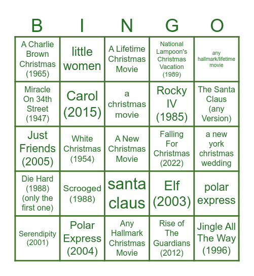 Christmas Movie Bingo Card