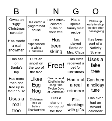 Coworker Holiday Bingo Card