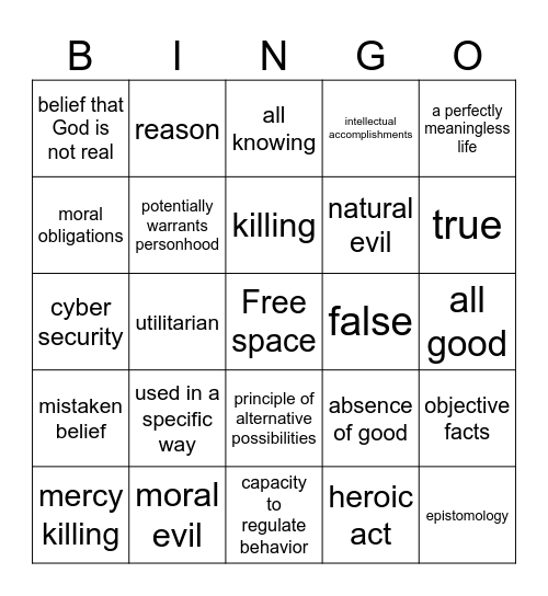 Philosophy Bingo Card