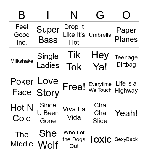 round 2 - hits of the 2000s Bingo Card