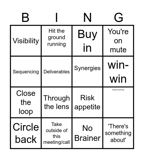 Corporate Lingo Bingo Card