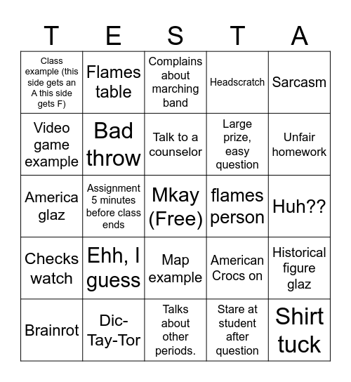 Testa Bingo Card