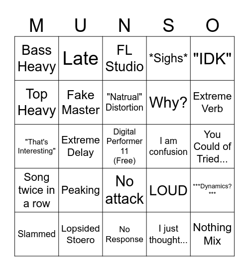 Listening Party Munso Bingo Card
