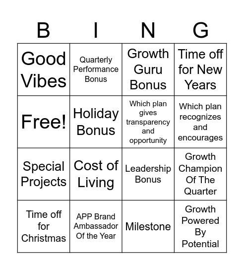 APP Holiday Bingo Card