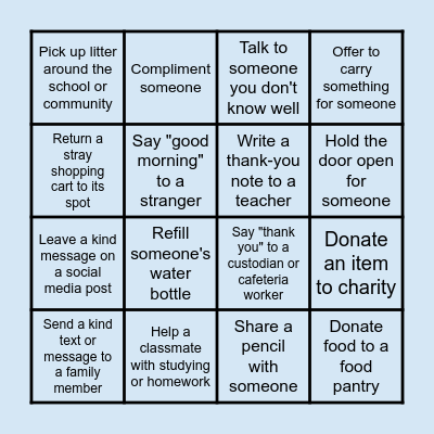 December Kindness Challenge Bingo Card