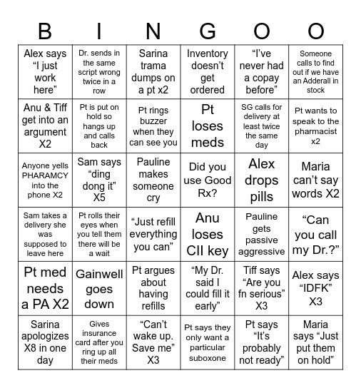 PHARMACY BINGO Card