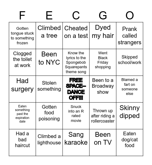 FEC-GO Bingo Card