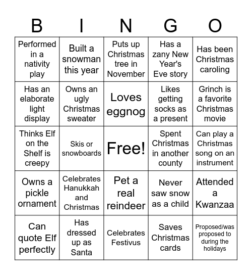 HOLIDAY BINGO Card