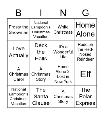 Christmas Movie Bingo Card