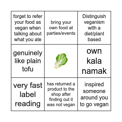 Veteran vegan bingo Card