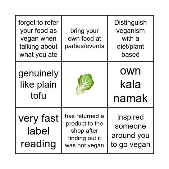 Veteran vegan bingo Card