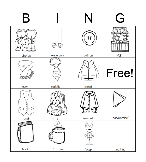 Joseph Had a Little Overcoat Bingo Card