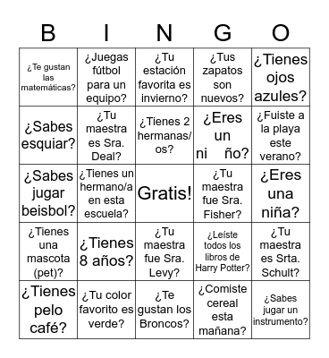 Preguntas en español Bingo Card