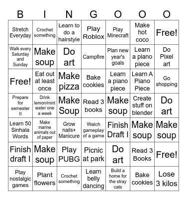Winter Holiday Bingo Card