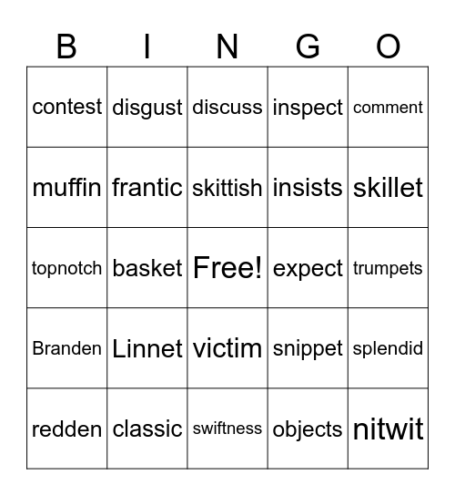 Closed 2-Syllable Bingo Card