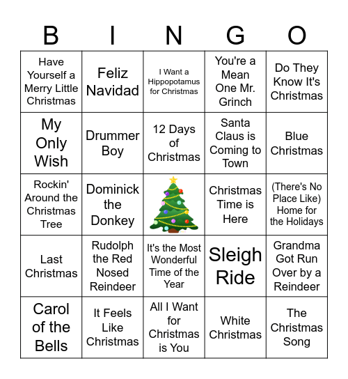 Christmas Music Bingo Card
