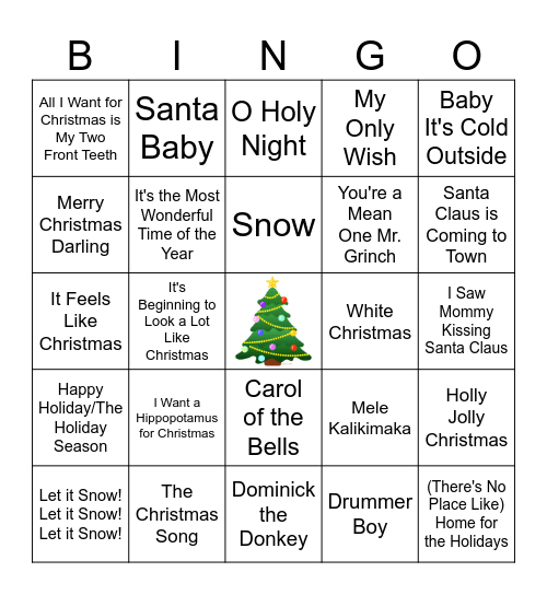 Christmas Music Bingo Card