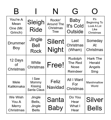 Holiday Songs Bingo Card