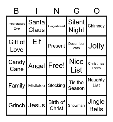 Family Christmas Zoom Bingo Card