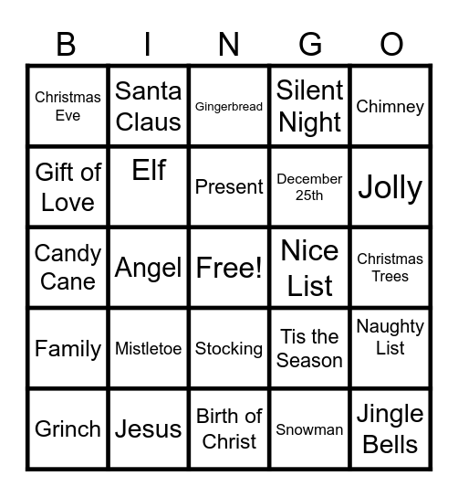 Family Christmas Zoom Bingo Card