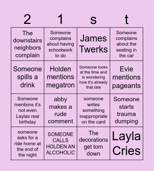 Laylas Birthday Bingo Card