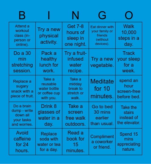 Healthy Habits BINGO (1) Bingo Card