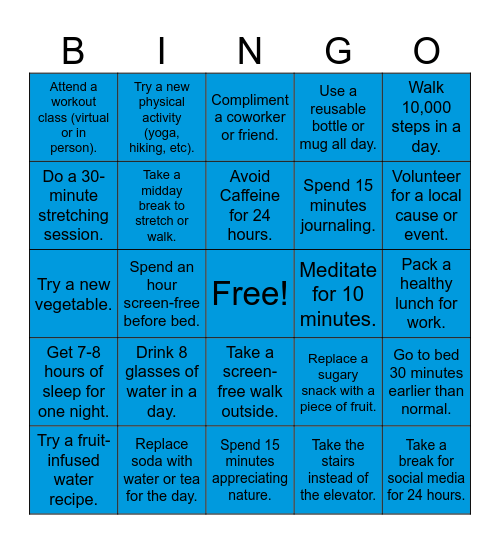 Self-Care Squares Bingo Card