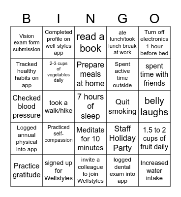 December Bingo Card