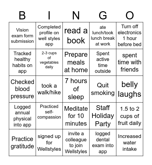 December Bingo Card