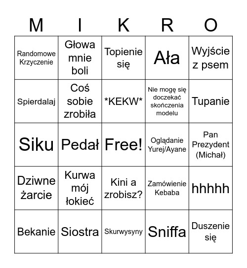 Miko VC Bingo Card