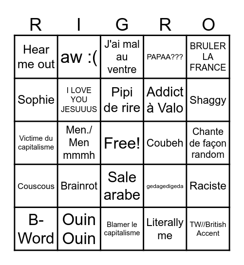 Rigo Bingo Card