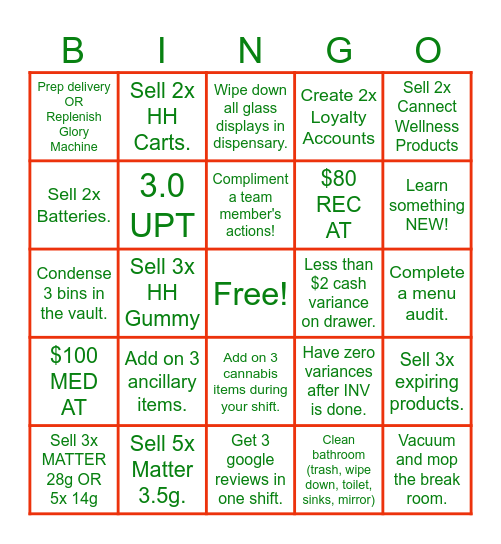 Christmas Spirit TEAM BINGO Card