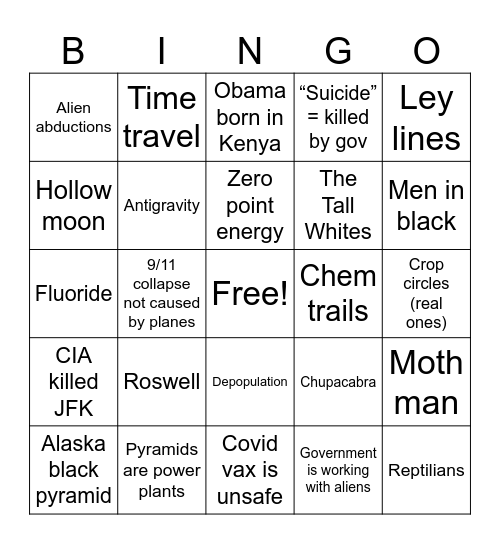 Conspiracy theories Bingo Card