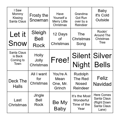 Music Holiday Edition Bingo Card