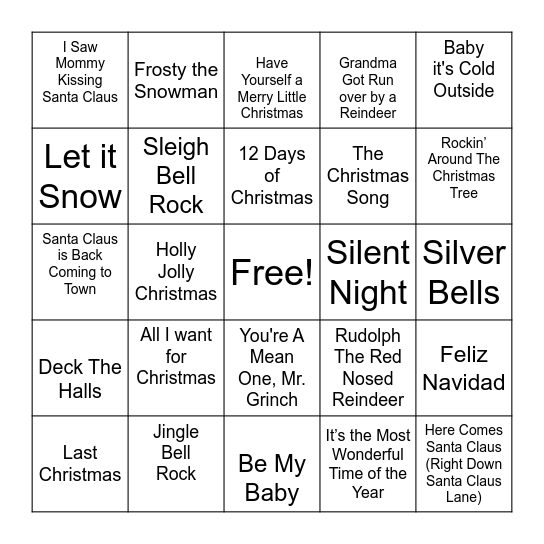 Music Holiday Edition Bingo Card