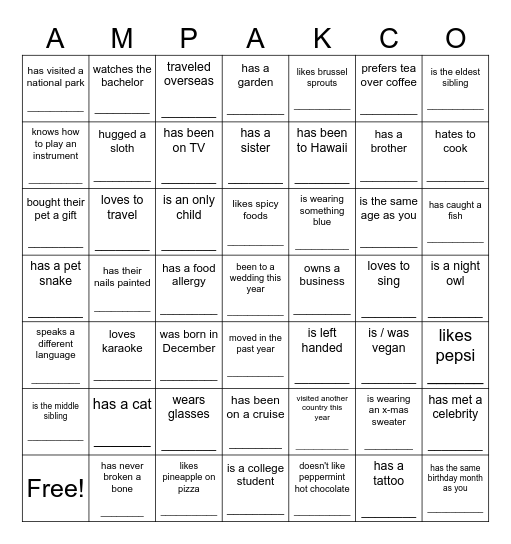 Untitled Bingo Card