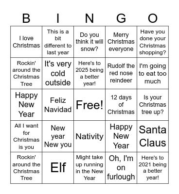 Team 9 Christmas bingo Card