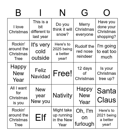 Team 9 Christmas bingo Card