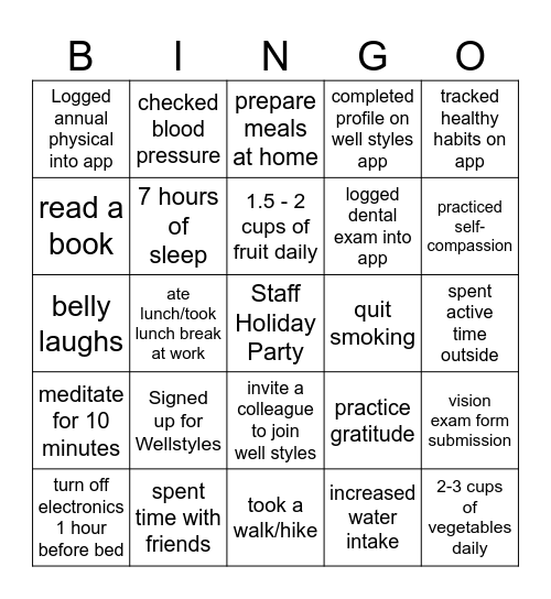 December Bingo Card