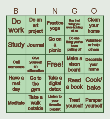 November Wellness Bingo Card