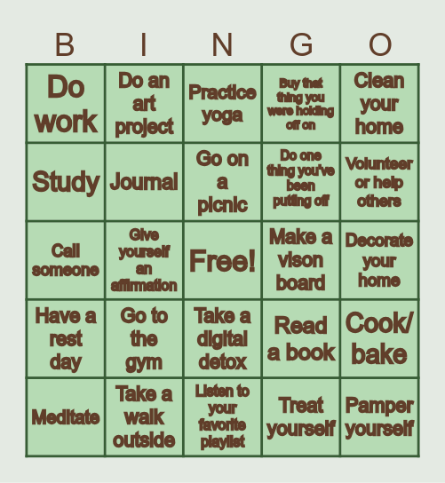 November Wellness Bingo Card