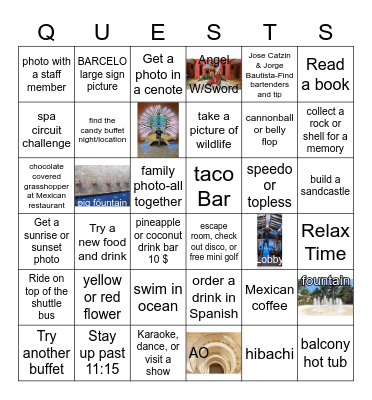 Barcelo Fun with Family Bingo Card