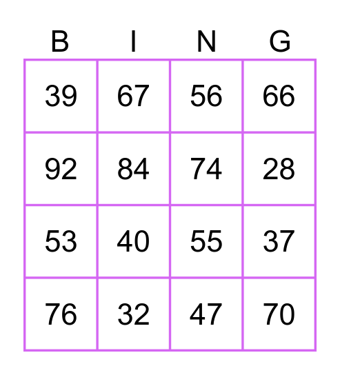 Mean Median Mode Bingo Card