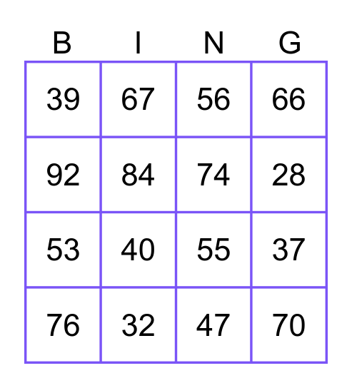 Mean Median Mode Bingo Card