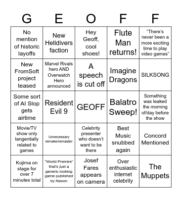 TGA 2024 Bingo Card