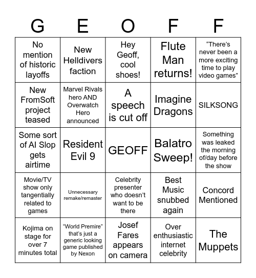 TGA 2024 Bingo Card
