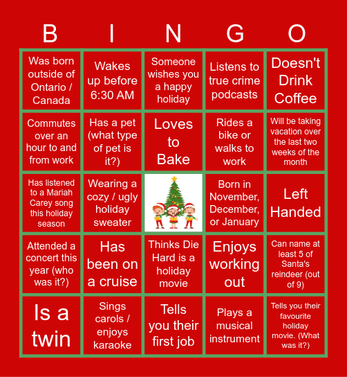 Holiday Bingo Card