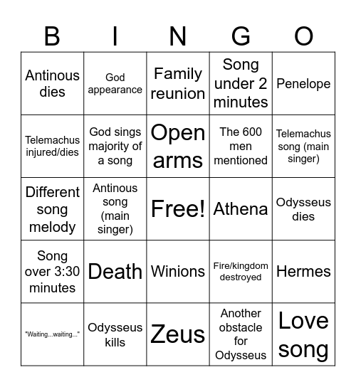 Ithaca Saga Bingo Card