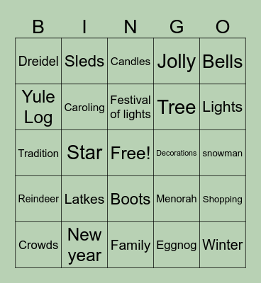 Winter Holiday Bingo Card