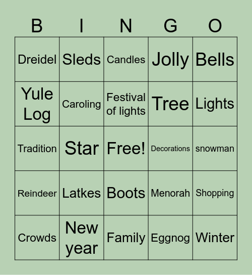 Winter Holiday Bingo Card